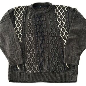 Vtg Protege Collection Mens 3D Knit Sweater Crew Neck Long Sleeve Brown Black M